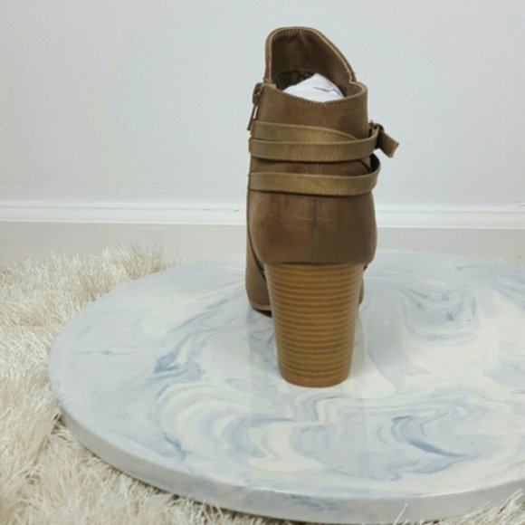 Dark Tan  Strapped Booties Rustic Faux Suede Boot - Picture 3 of 5